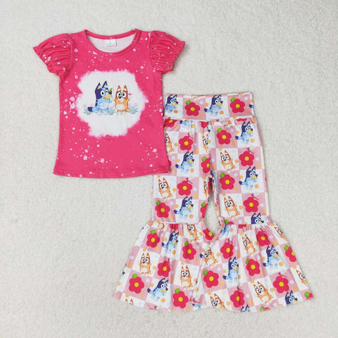 GSPO1275 baby girl clothes cartoon dog girls bell bottoms outfit