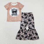 GSPO1277 baby girl clothes cowgirl leopard print girls bell bottoms outfit