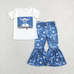 GSPO1287 baby girl clothes bull head girls bell bottoms outfit