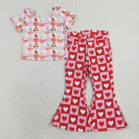 GSPO1362 baby girl clothes cake love girl valentines bell bottoms jeans outfits