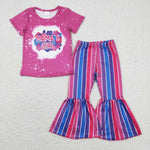 GSPO1373 baby girl clothes mama’s girl stripe girls bell bottoms outfit