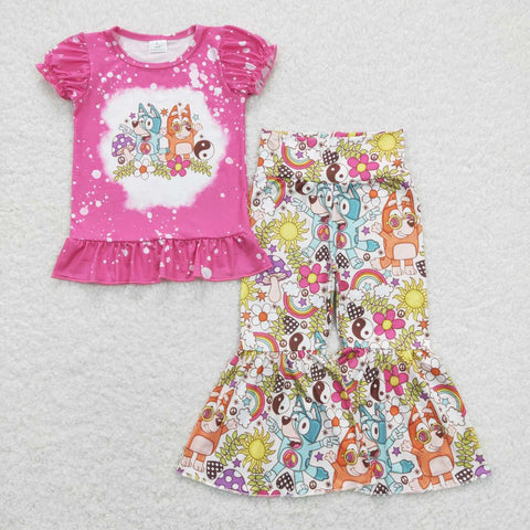 GSPO1375 baby girl clothes mushroom flower cartoon dog girls bell bottoms outfit