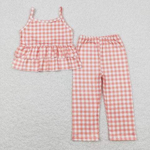 GSPO1377  baby girl clothes orange plaid girls  spring summer outfit