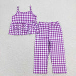 GSPO1379  baby girl clothes purple plaid girls spring summer outfit