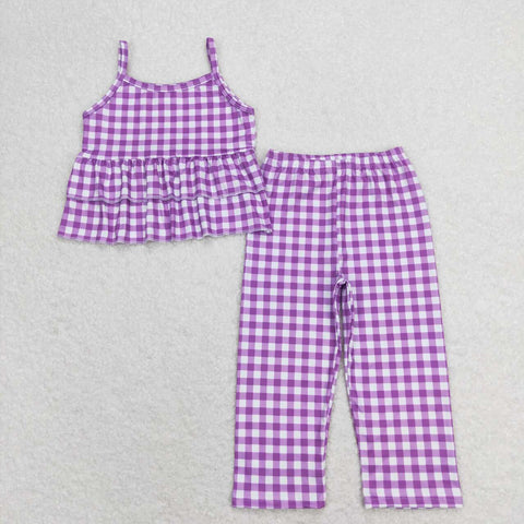 GSPO1379  baby girl clothes purple plaid girls spring summer outfit