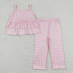 GSPO1380 baby girl clothes pink plaid girls spring summer outfit