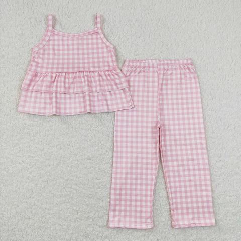 GSPO1380 baby girl clothes pink plaid girls spring summer outfit