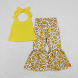 GSPO1430 baby girl clothes yellow floral girl bell bottoms outfit