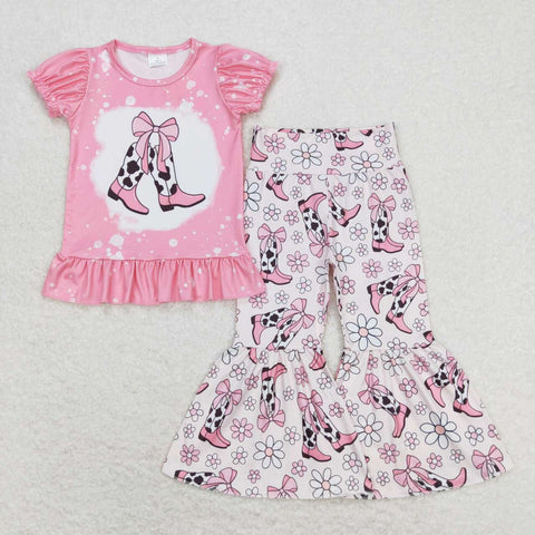 GSPO1443   baby girl clothes bow boost girls bell bottoms outfit