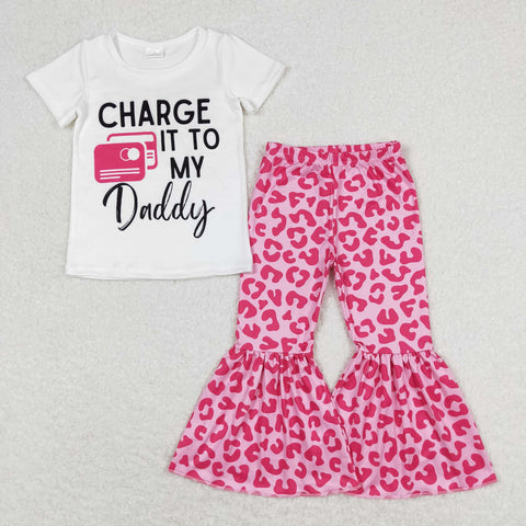 GSPO1447 baby girl clothes letters leopard print girls bell bottoms outfit