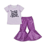 GSPO1475 baby girl clothes 1989 singer purple girl leather bell bottom pant set