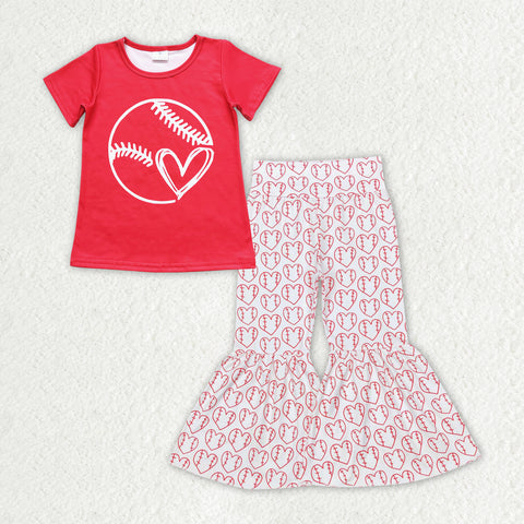 GSPO1497 baby girl clothes heart baseball girls bell bottoms outfit