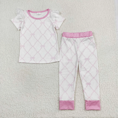 GSPO1517 baby girl clothes pink bow girl spring pajamas outfit