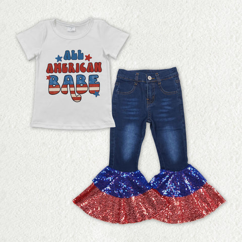 GSPO1623 baby girl clothes 4th of July patriotic girl  bell bottoms jeans outfits