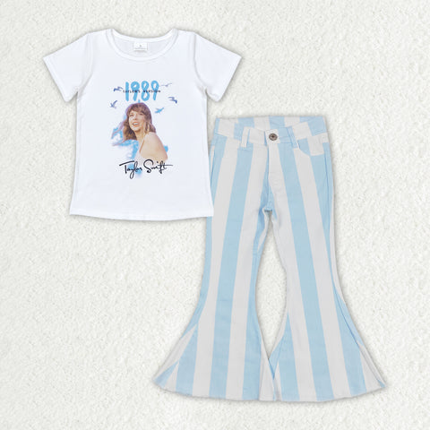 GSPO1655  baby girl clothes 1989 singer girl blue bell bottoms jeans outfits