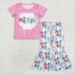 GSPO1657 baby girl clothes cartoon girl bell bottoms pant sets