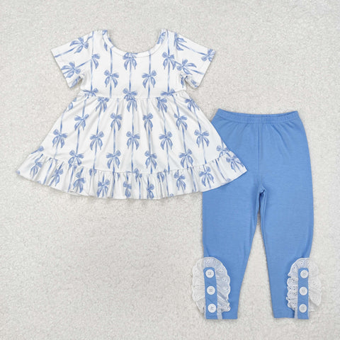 GSPO1688    toddler girl clothes blue bow girl fall set