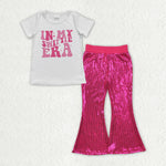 GSPO1708 baby girl clothes 1989 singer pink girl sequin bell bottom pant set