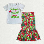 GSPO1723  toddler girl clothes cartoon girl christmas bell bottoms pant set