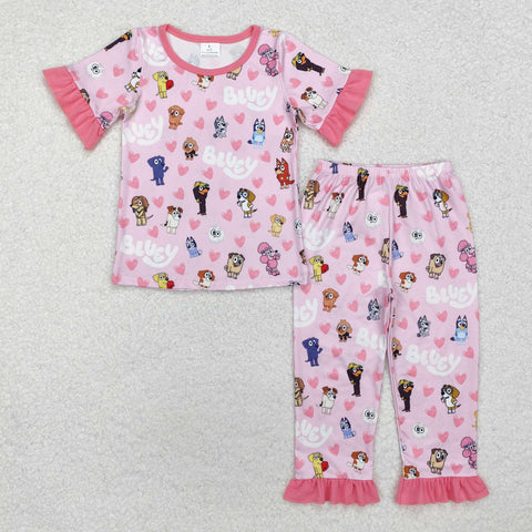 GSPO1760  toddler girl clothes cartoon dog girl Valentine's Day pajamas set