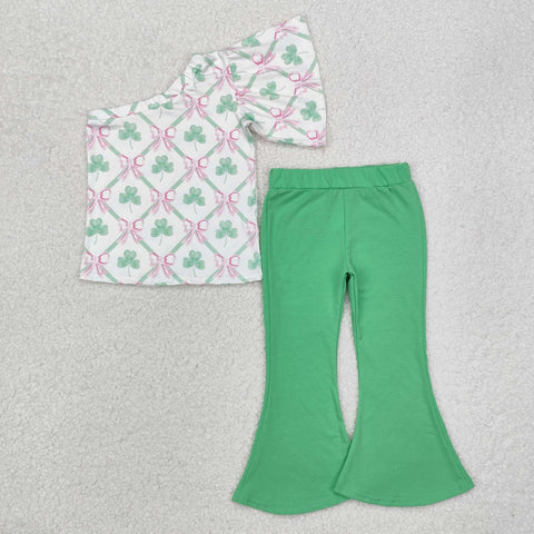 GSPO1793   toddler girl clothes lucky girl bell bottom pant set