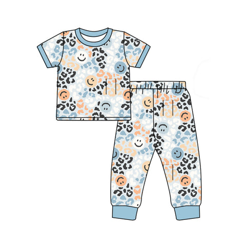 GSPO1824 pre-order  toddler girl clothes leopard print smiley girl pajamas set-2024.11.28