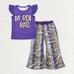 GSPO1832 baby girl clothes girl mardi gras outfit toddler purple sequin pant set party wear