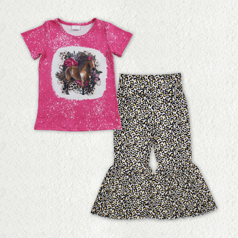 GSPO1840  toddler girl clothes horse leopard print girl bell bottom pant set