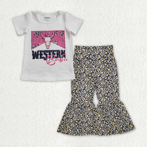 GSPO1842  toddler girl clothes western leopard print girl bell bottom pant set