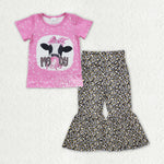 GSPO1843  toddler girl clothes milk cow leopard print girl bell bottom pant set