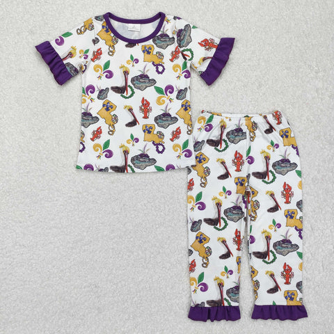 GSPO1921    toddler girl clothes cartoon girl mardi gras pajamas set