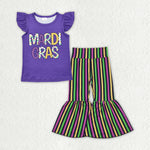 GSPO1949 baby girl clothes cartoon stripe girls mardi gras bell bottoms outfit