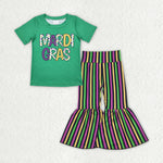 GSPO1950 baby girl clothes cartoon stripe girls mardi gras bell bottoms outfit