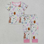 GSPO1960   toddler girl clothes bunny girl easter spring fall pajamas set