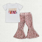 GSPO1968 baby girl clothes 1989 singer girls sequin bell bottom pant set