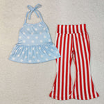 GSPO1974  toddler girl clothes star girl 4th of July Patriotic bell bottom pant set