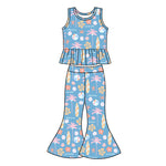 GSPO1984 pre-order  toddler girl clothes beach girl bell bottom pant set-2025.1.27