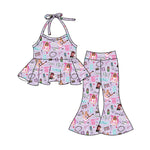 GSPO1990 pre-order  toddler girl clothes 1989 singer girl bell bottom pant set-2025.1.29