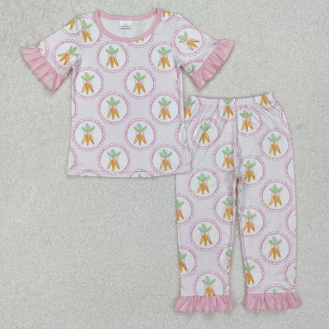 GSPO1992   toddler girl clothes carrot girl easter pajamas set