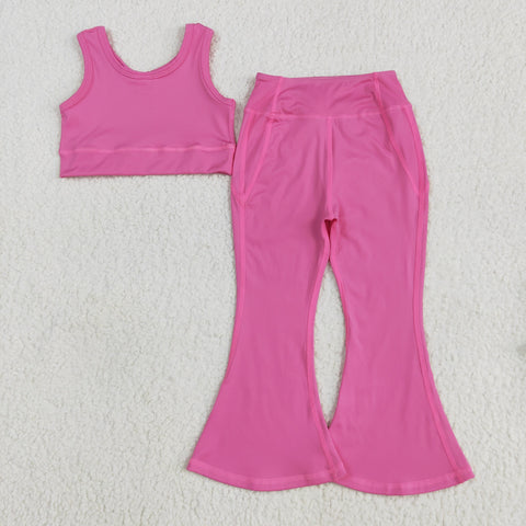 GSPO2002  toddler girl clothes hot pink girl bell bottom pant set yoga clothes
