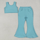 GSPO2004  toddler girl clothes blue girl bell bottom pant set yoga clothes