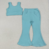 GSPO2004  toddler girl clothes blue girl bell bottom pant set yoga clothes