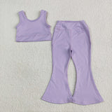 GSPO2006   toddler girl clothes purple girl bell bottom pant set yoga clothes