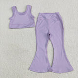 GSPO2006   toddler girl clothes purple girl bell bottom pant set yoga clothes