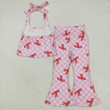 GSPO2030   toddler girl clothes bows girl bell bottom pant set
