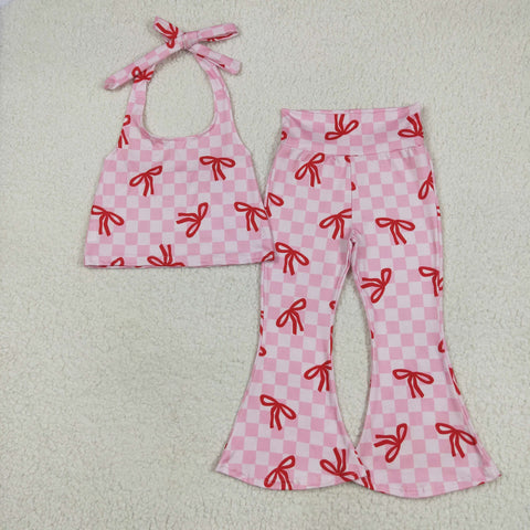 GSPO2030   toddler girl clothes bows girl bell bottom pant set