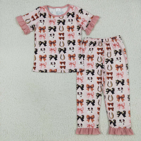 GSPO2035   toddler girl clothes bows girl fall pajamas set