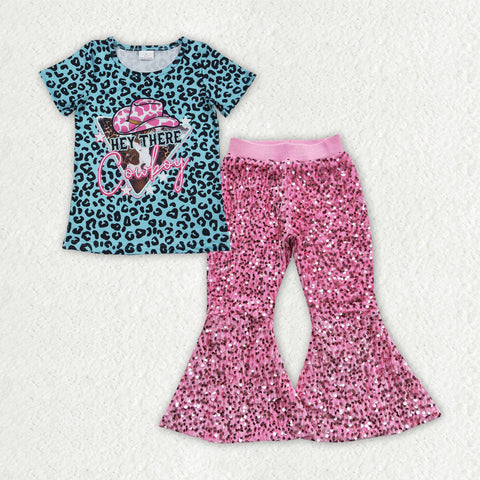GSPO2053 baby girl clothes cowboy girl bell bottoms sequins pant outfits