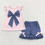 Kids pink embroidery stars shorts july 4th set