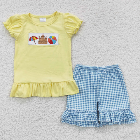 Toddler Girls Embroidery Yellow Short Set